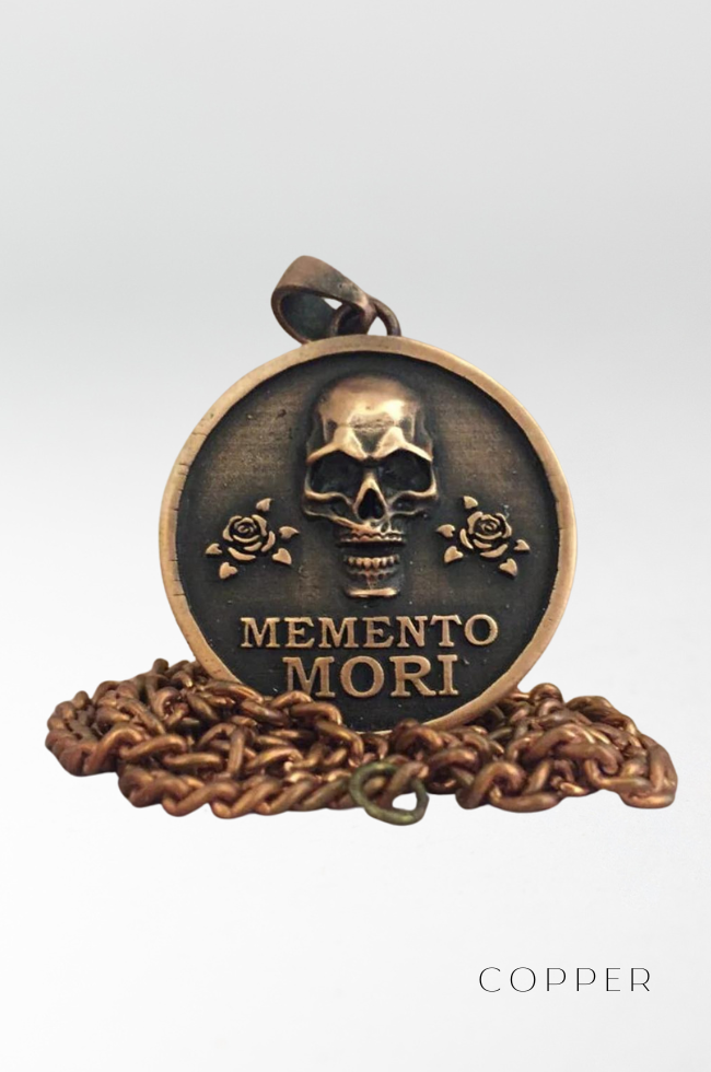 Collar Memento Mori, collar personalizable, bronce, plata esterlina, collar de rosas de oro de 24 km de 24 km