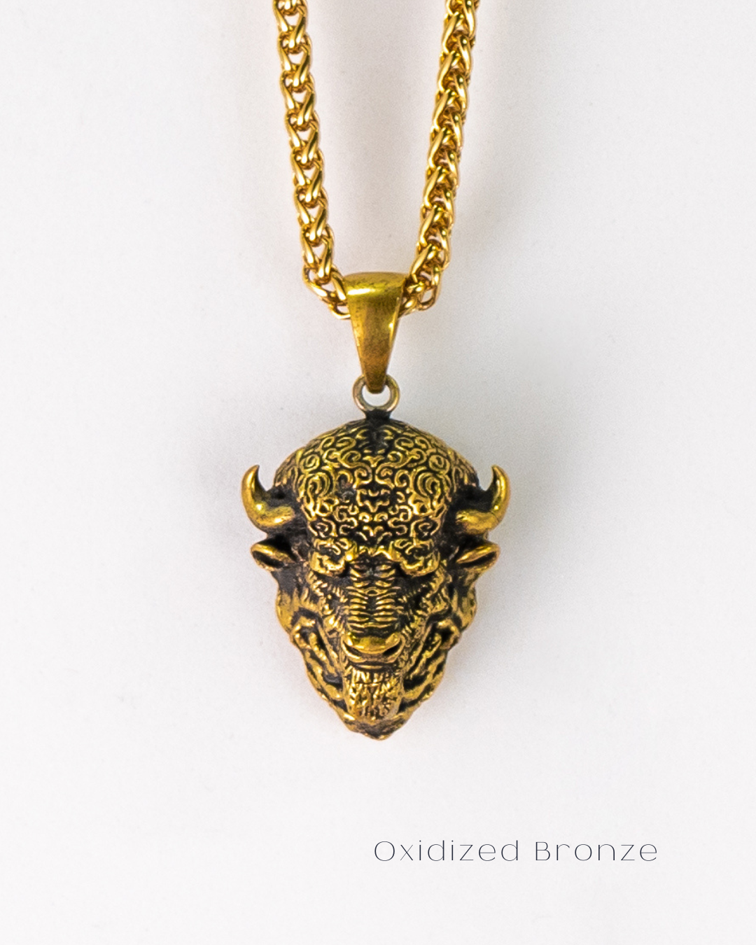 Buffalo necklace in 24K gold plated, 925 Sterling Silver, Bronze, Oxidized bronze, copper, for men and women