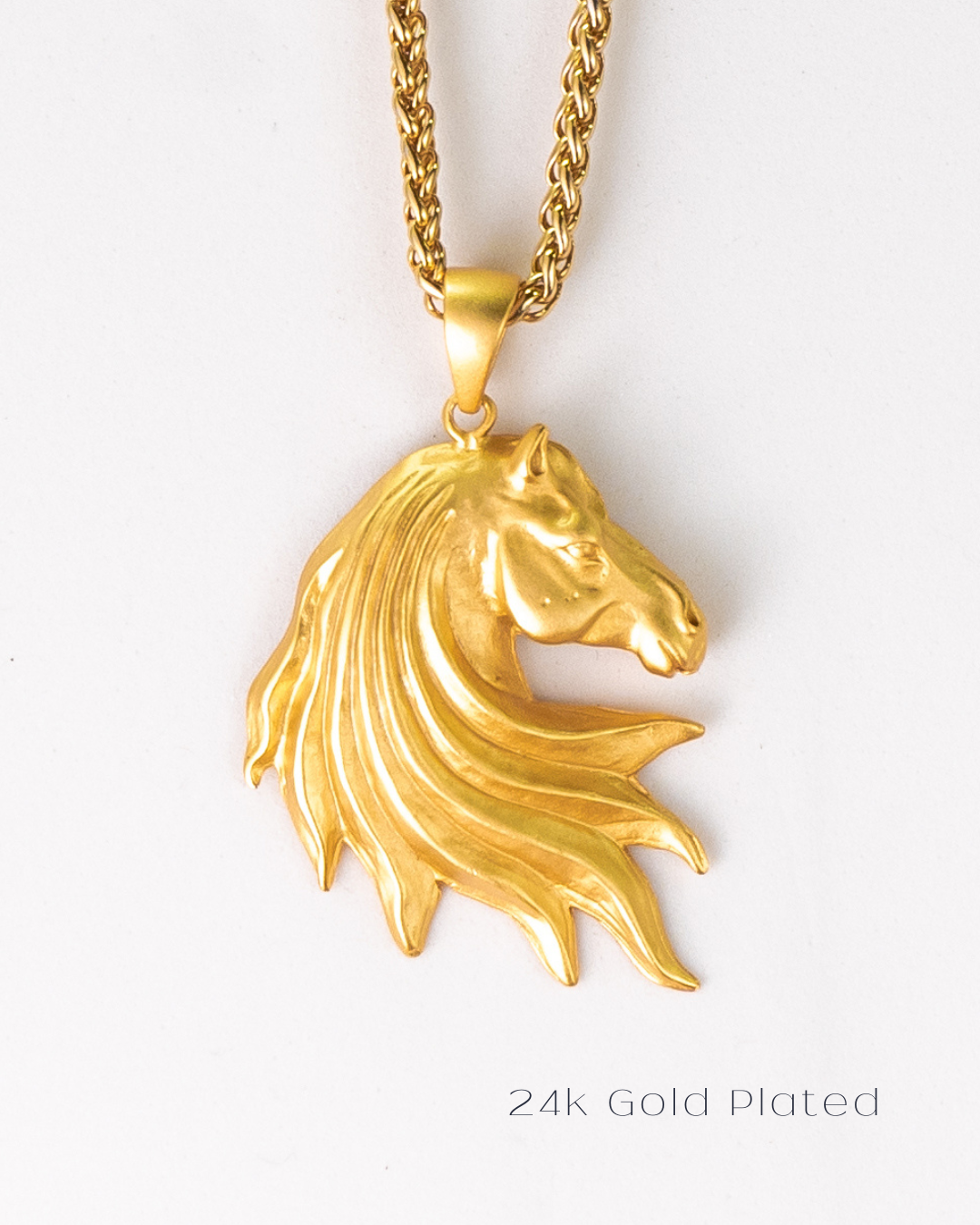 Horse head necklace in bronze, copper, 925 sterling silver, 24k gold plated, unisex jewelry