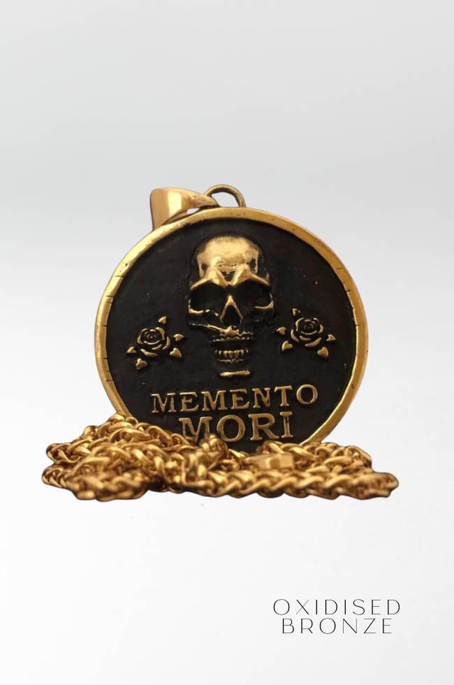 Collar Memento Mori, collar personalizable, bronce, plata esterlina, collar de rosas de oro de 24 km de 24 km