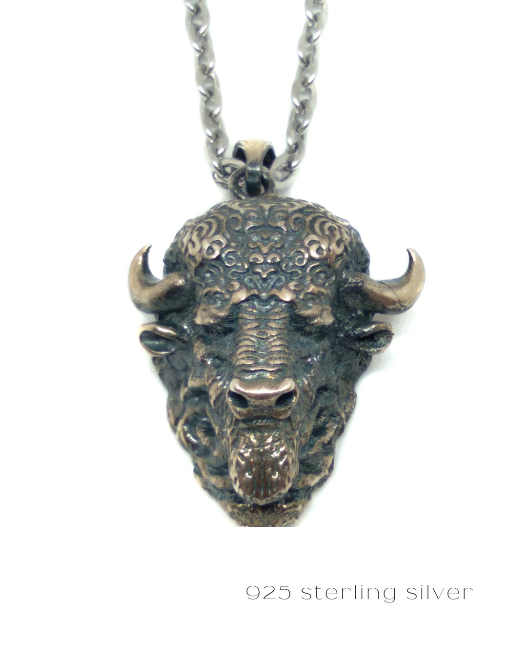 Buffalo necklace in 24K gold plated, 925 Sterling Silver, Bronze, Oxidized bronze, copper, for men and women