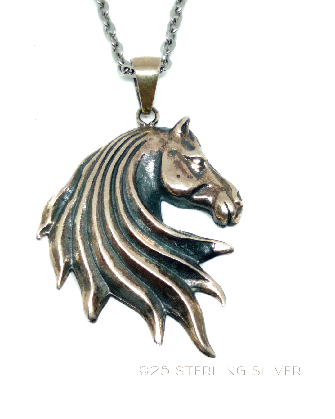 Horse head necklace in bronze, copper, 925 sterling silver, 24k gold plated, unisex jewelry