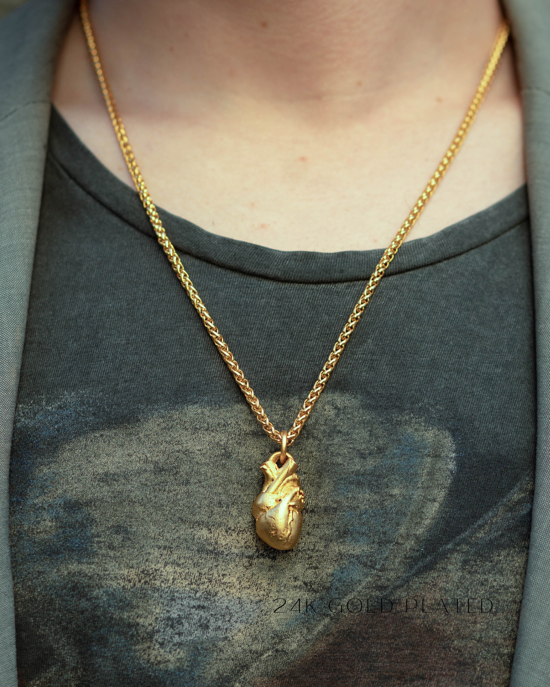 Anatomical heart necklace in bronze, oxidized bronze, 24k gold plated, 925 sterling silver, white bronze