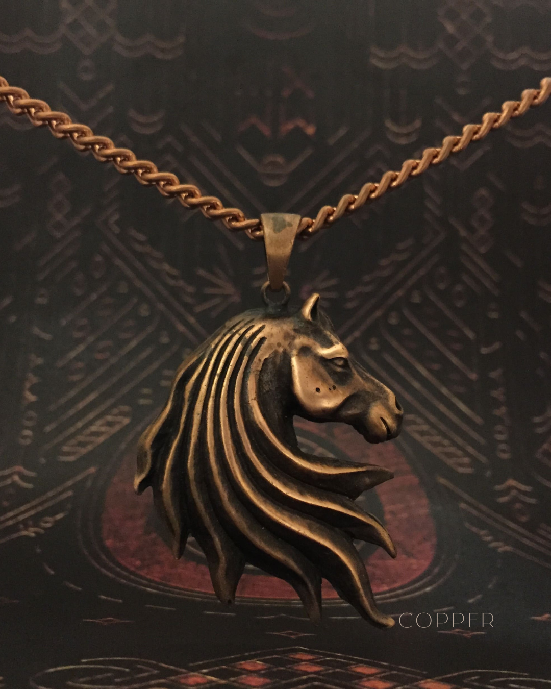 Horse head necklace in bronze, copper, 925 sterling silver, 24k gold plated, unisex jewelry