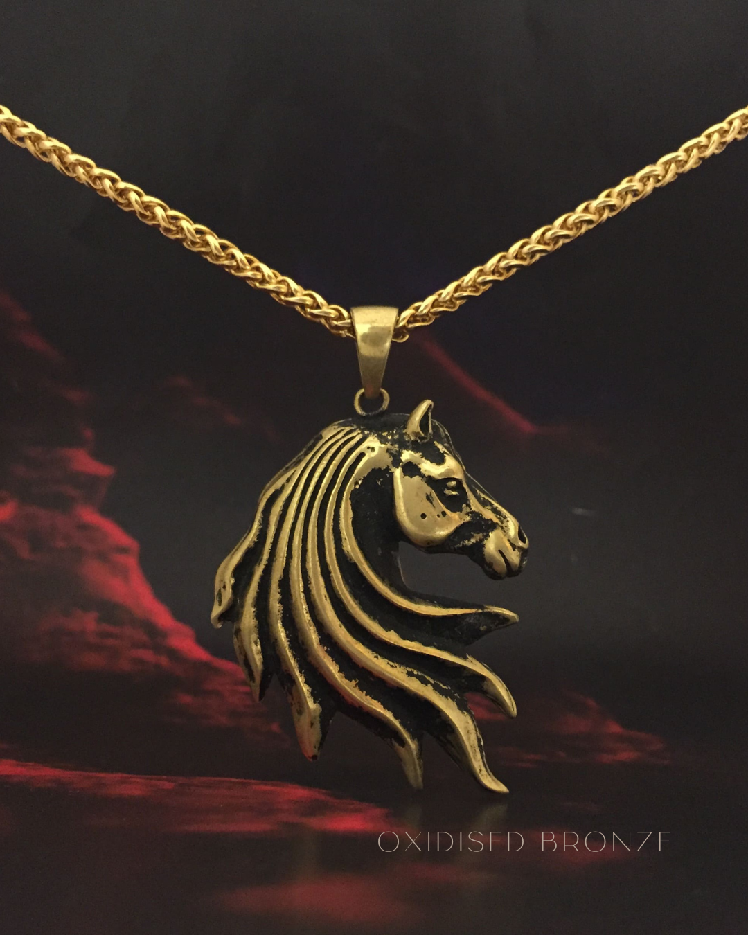 Horse head necklace in bronze, copper, 925 sterling silver, 24k gold plated, unisex jewelry