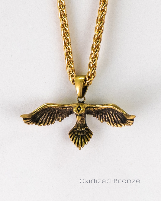 Raven necklace in 925 Sterling silver, 24k gold plated, copper, bronze, for men and women