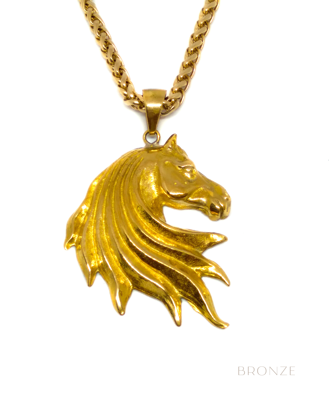 Horse head necklace in bronze, copper, 925 sterling silver, 24k gold plated, unisex jewelry