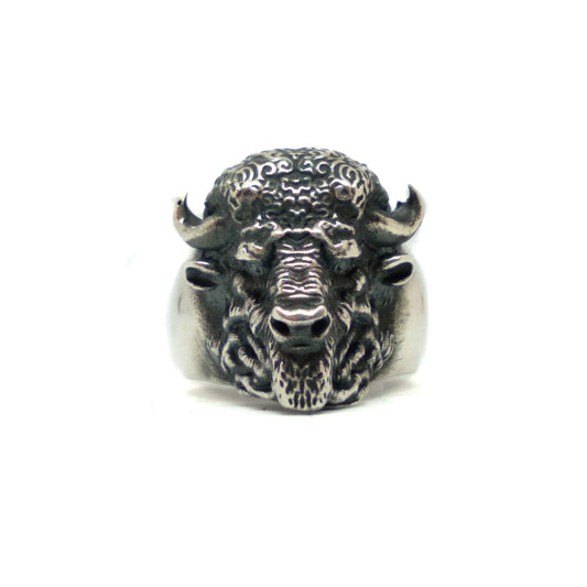 Anillo de búfalo, anillo personalizable, bronce, plata esterlina, plateado de oro de 24 km, cabeza de búfalo 3D, anillo de animales